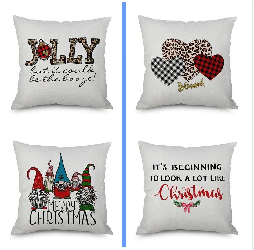 

Merry Christmas Throw Pillow Cover 4 PCS No Filler Linen Cushion Cover Loves 18“X18” For Holiday Party Company private Car Decor