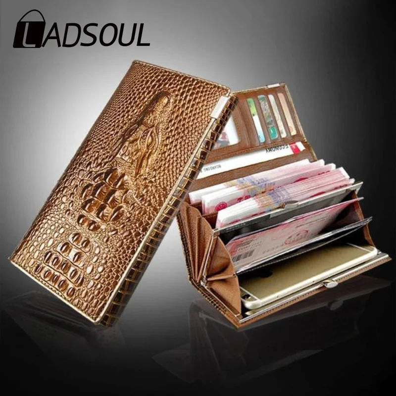 LADSOUL, модный кошелек, Длинный кошелек, Женский кошелек, повседневный кошелек, брендовый, ПУ, 3D тиснение, крокодиловый узор, кошелек унисекс
