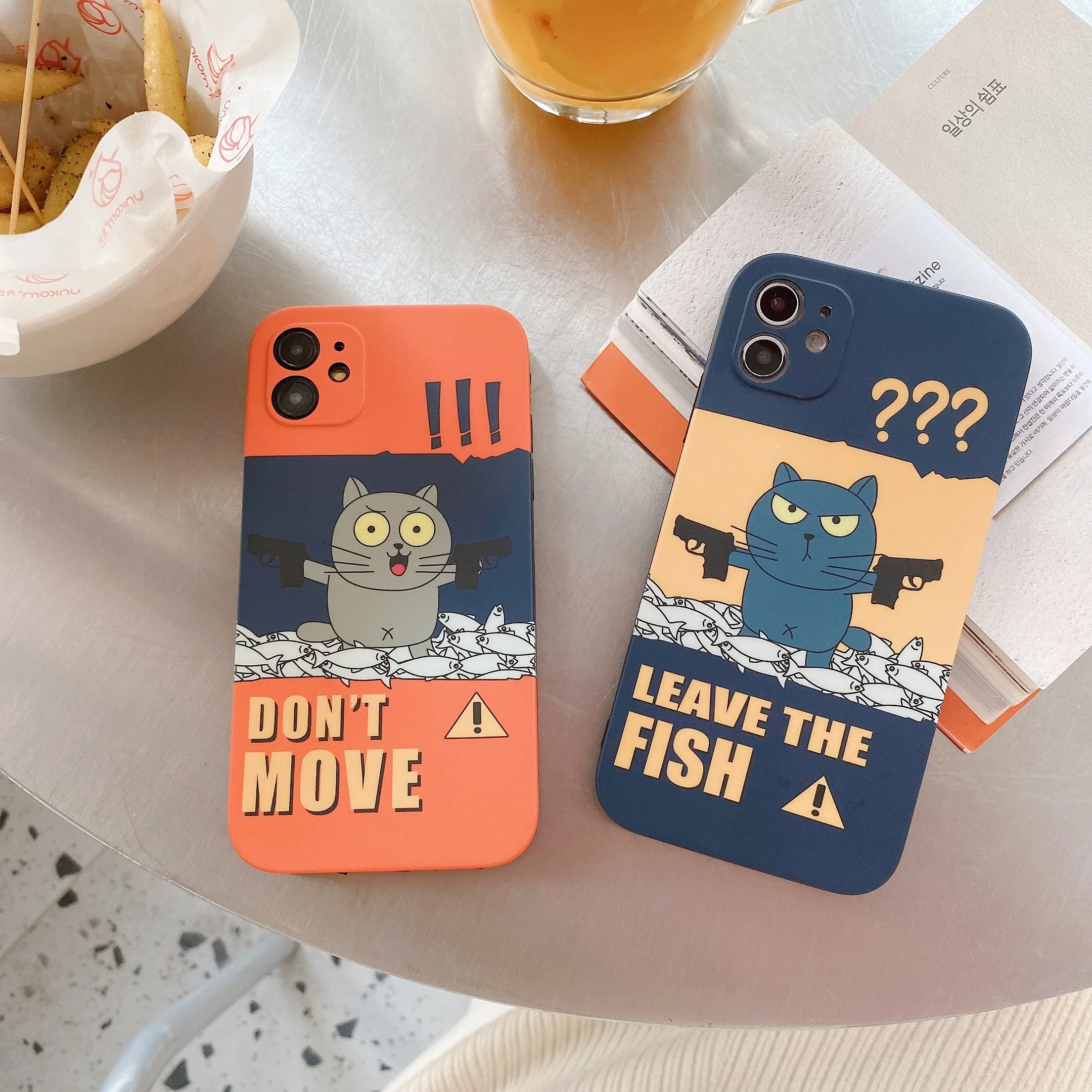 

Straight edge IMD-cartoon gun cat suitable for iphone 12 pro mobile phone case 11 7 8 plus X XS Max Xr mini protective cover