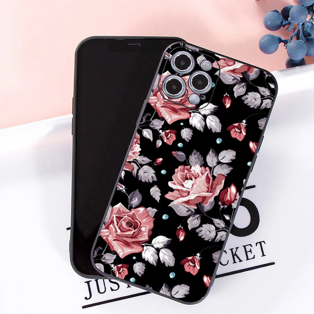 Luxury Rretro Flowers Phone Case Cover For iPhone 11 XS 11Pro Max XR Case For iPhone 12 pro X 8 7 Plus Shell Soft TPU Coque