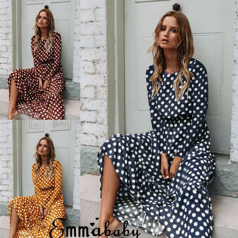 Женское осеннее длинное платье с цветочным принтом и длинными рукавами высокой