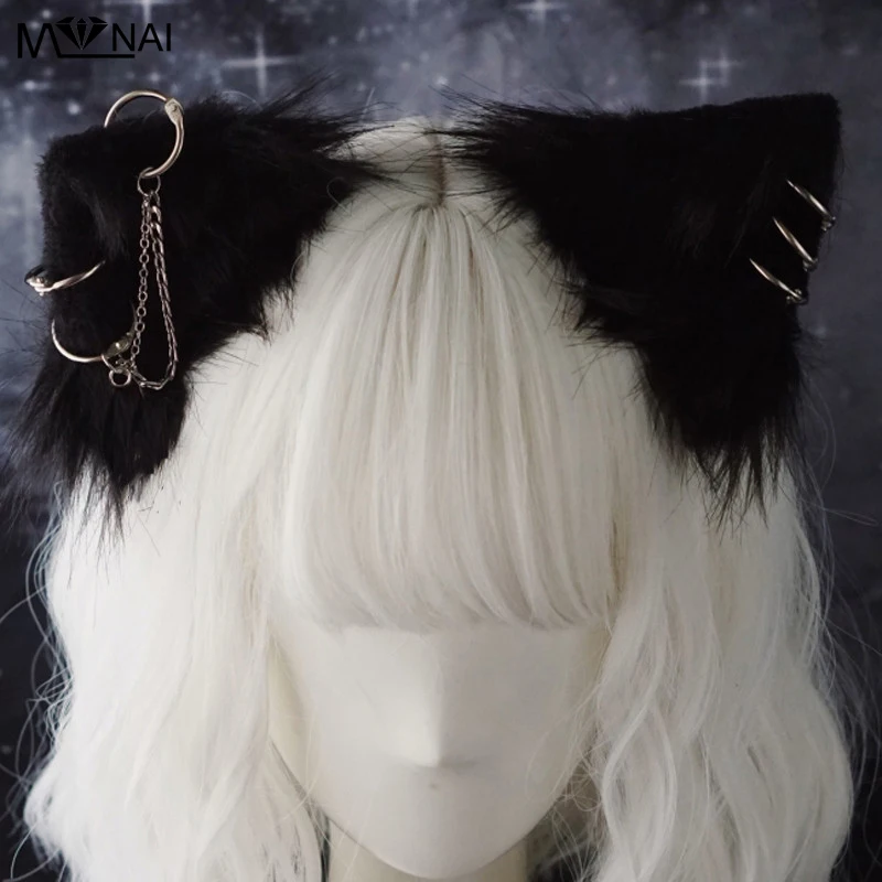Halloween Party Hair Clips Handmade Cat Ear Alloy Chain Lolita Gothic Hairpin Cosplay Fashion Hair Accessories For Girls