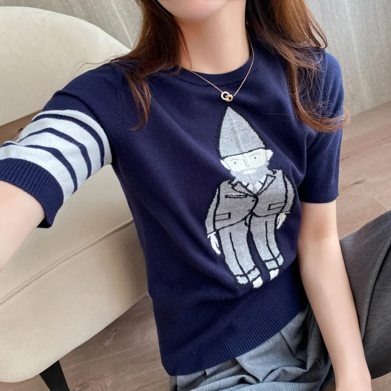 

JCHB Новинка весна-лето женский кашемировый свитер Tb футболка с коротким рукавом с шипами маленькая голова дизайнерский свитер с коротким ру...