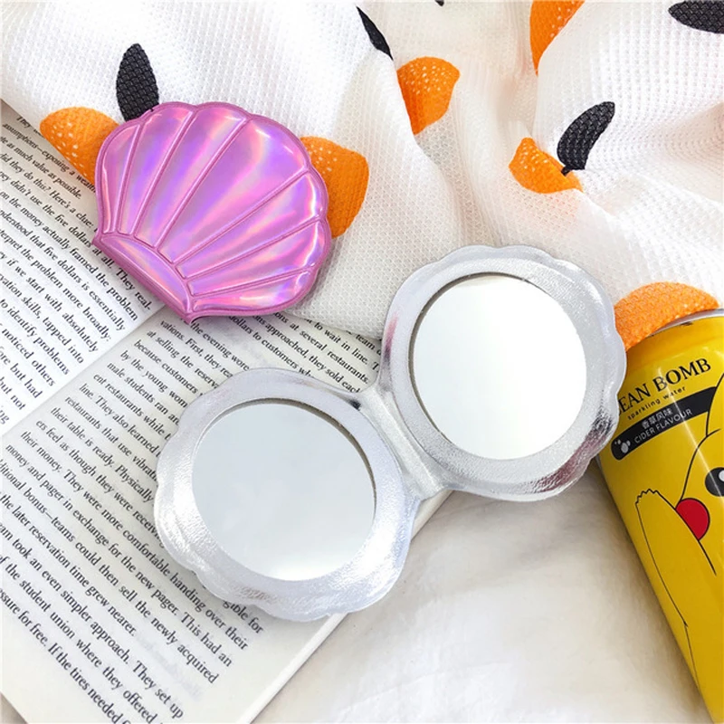 Новое лазерное цветное милое косметическое зеркало двухстороннее складное