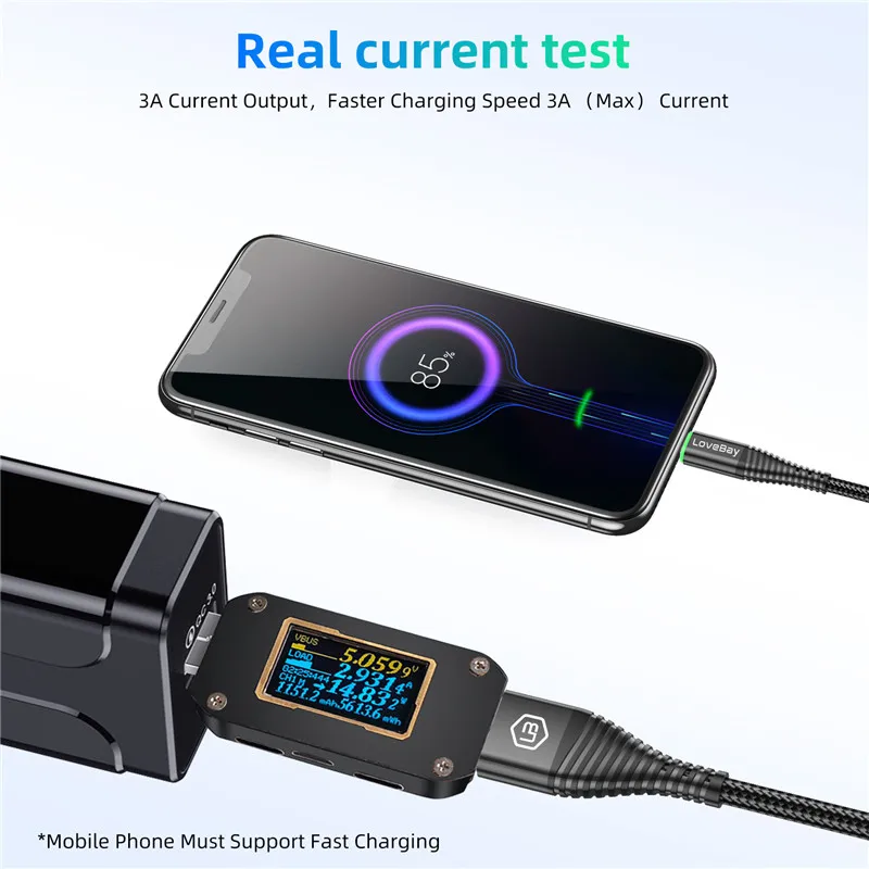 LOVEBAY 2m LED 3A USB Type C Cable Fast Charging Cable for Samsung S10 S9 Huawei P30 Xiaomi mi9 mi6 usbc data wire quick charge