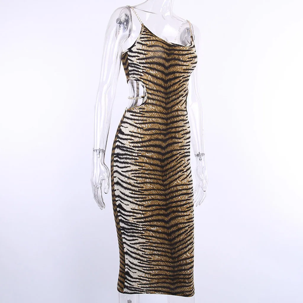 Платье для женщин модное квадратный воротник животный принт без рукавов с