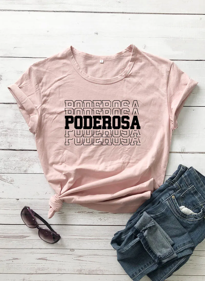 peach-black text Poderosa/Новое поступление, женская летняя забавная Повседневная футболка из хлопка, испанские рубашки, милая рубашка «Латина» для женщин - Цвет: peach-black text