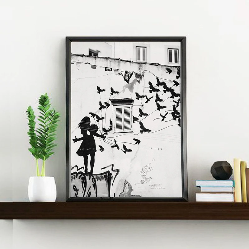 Плакат с граффити городская Настенная картина на холсте Современная черно белая