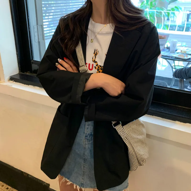 

Blazers Women Solid Sashes Casual Fashionable Simple Autumn Outwear Office Lady Female Clothes Loose Chic Korean Style New Daily