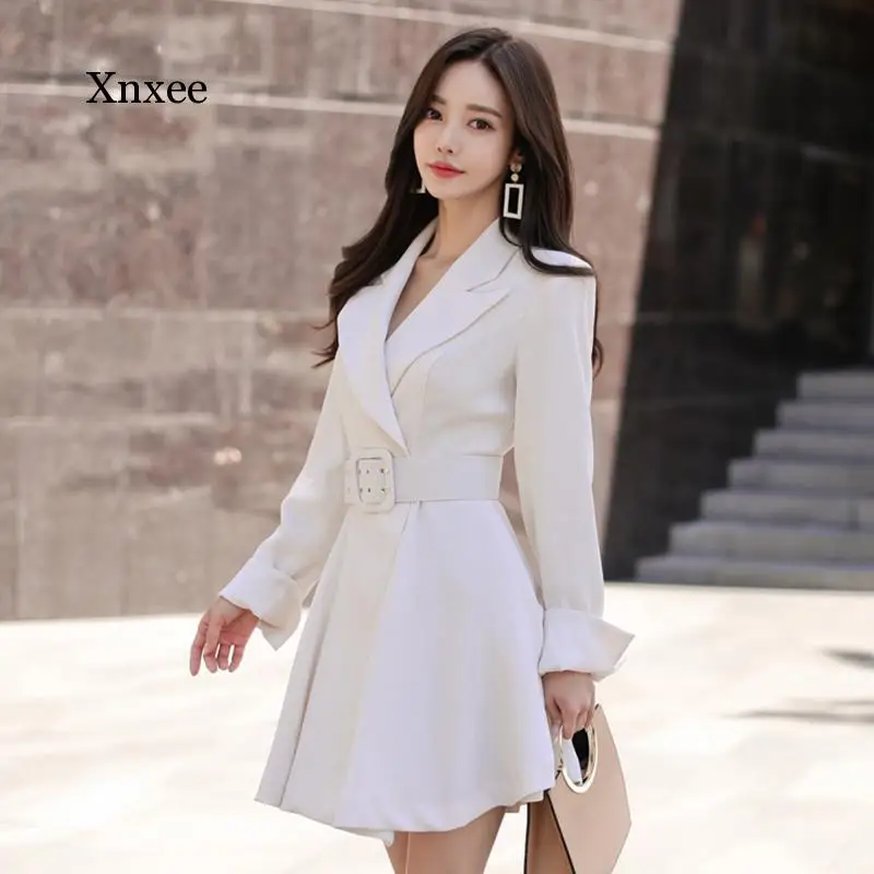 

Fashion Women Elegant White Mini Formal Dress New Arrival Casual Party Work Style Autumn Sash Cute Fresh Outdoor A-Line Dress