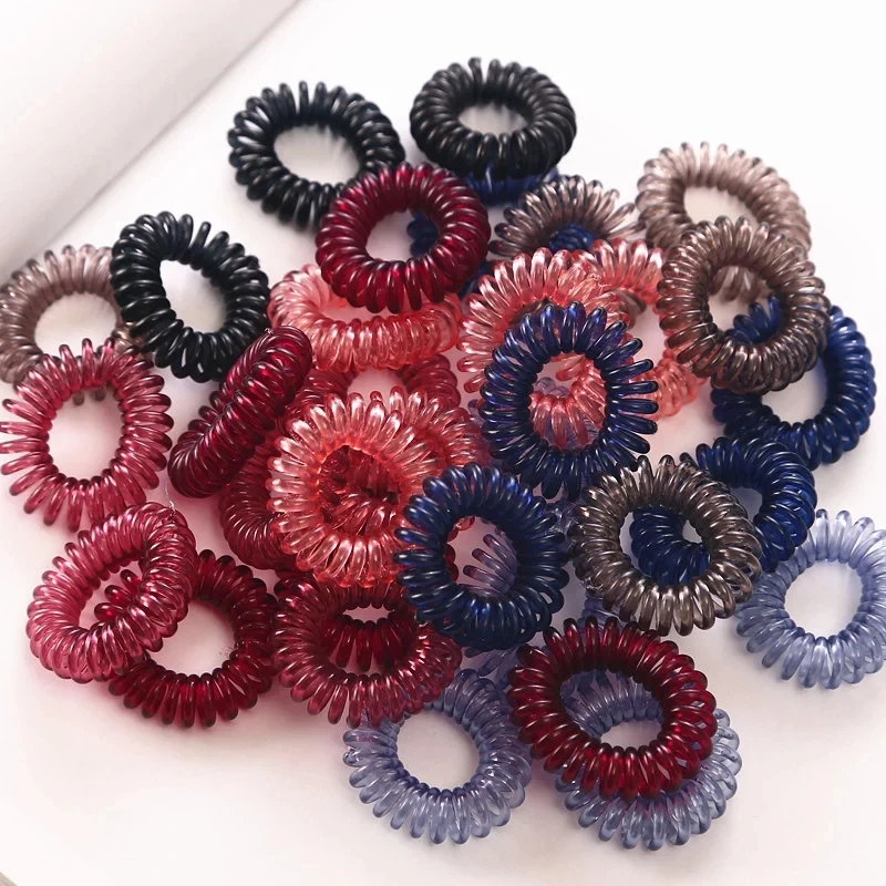 

10Pc/Lot 3cm Girls Telephone Wire Elastic Hair Bands Ties Transparent Rubber Band For Kids Ponytail Holder Hair Rope Accessories