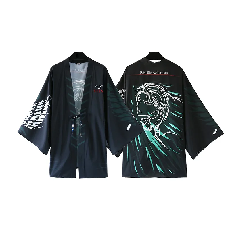 

Anime Attack on Titan Theme Mikasa Levi Ackerman Yukata Kimono Cloak Sleepwear Unisex Haori Cardigan Coat Bathrobe Tops Cosplay