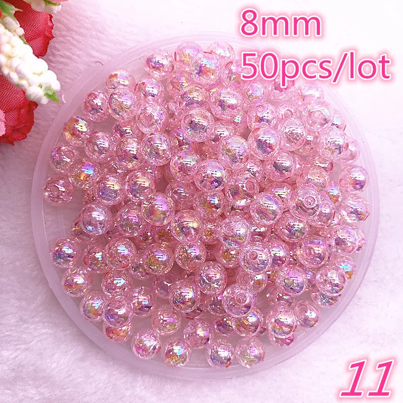 

New 50 Pcs/lot 8mm Transparent Broken Flower AB Color Round Beads Loose Spacer Beads for Jewelry Making DIY Bracelet #11