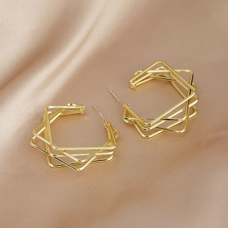

Linmouge корейские модные стильные серьги для женщин золотого цвета металлические геометрические новые темпераментные женские модные серьги-...