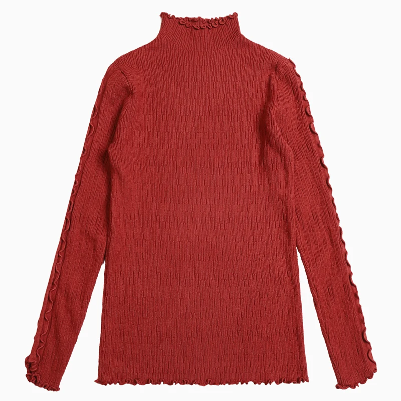 

Casual Knitted Warm Turtleneck Pullovers Black Yellow Red Ruched Solid Color Standard Pull Femme Sweater Women Fungus Sweaters