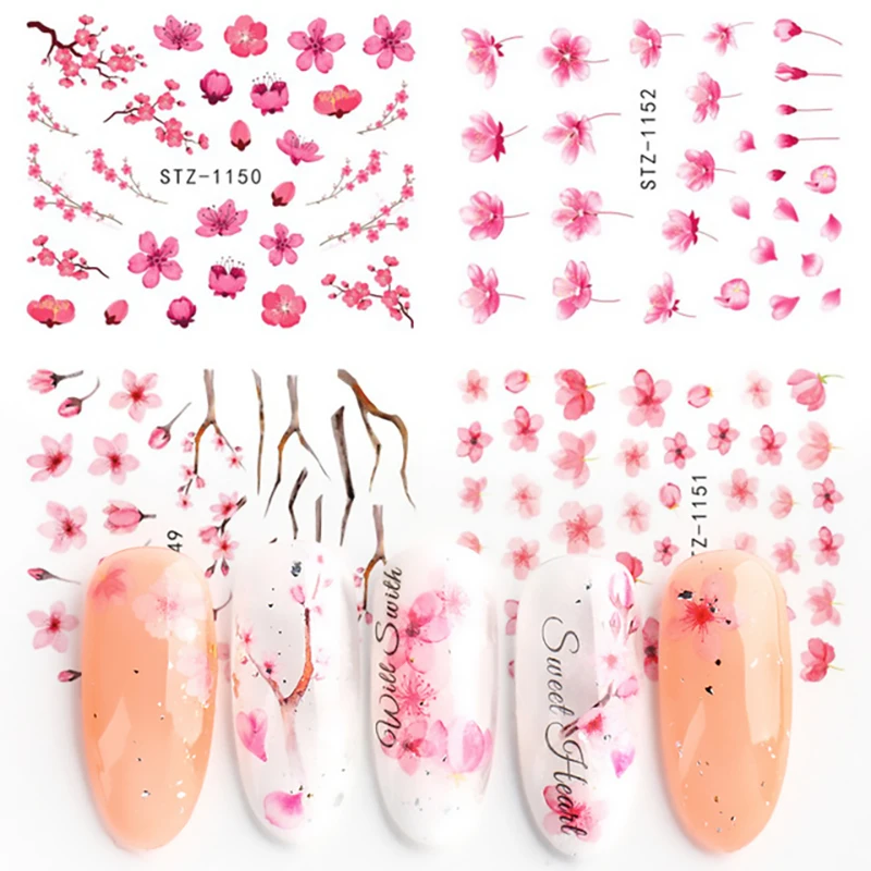 

Nail Stickers 4Pcs/Set Water Transfer Sketchs Flowers Designs Nail Decal Decoration Tips For Beauty Salons
