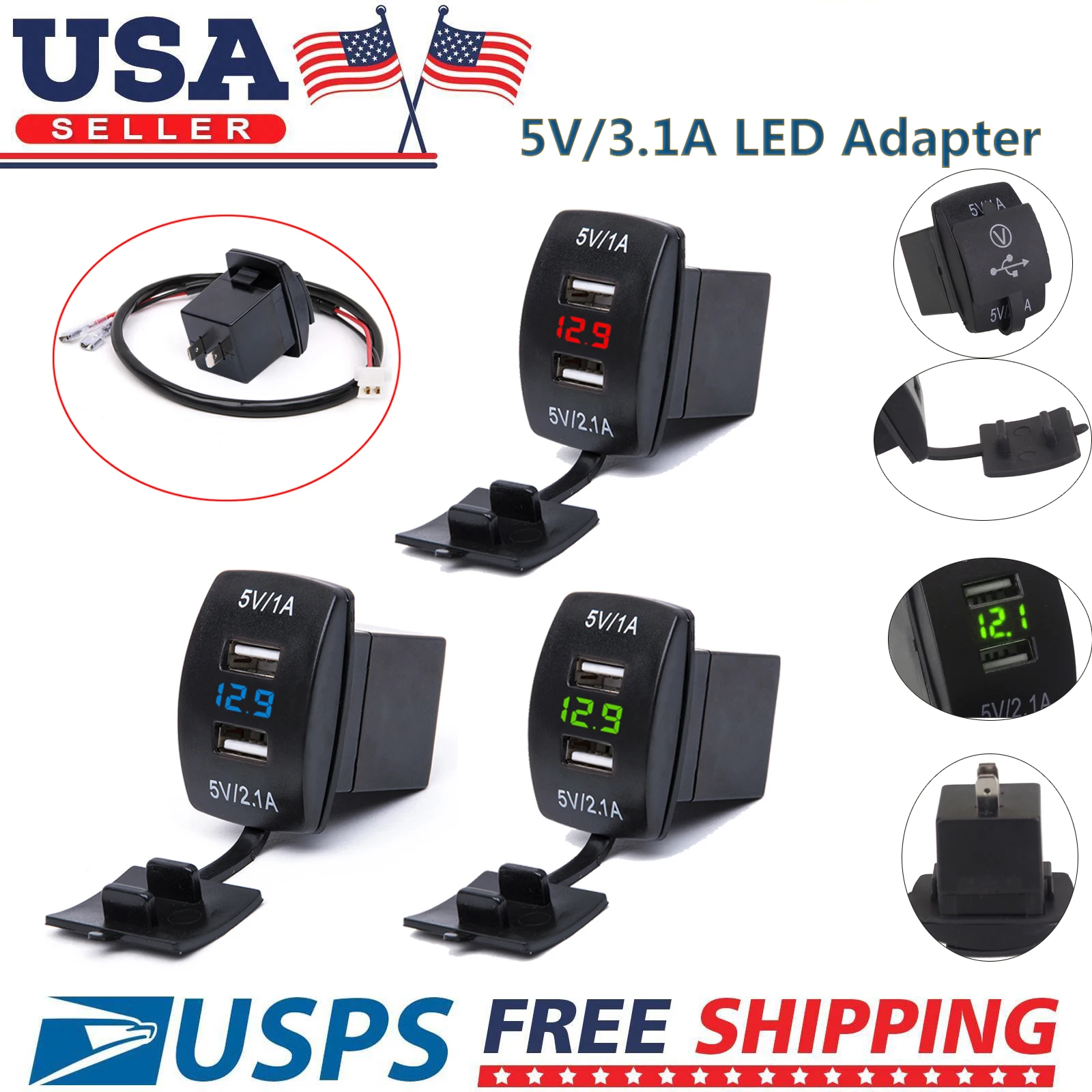 Автомобильное зарядное устройство с двумя USB портами и цифровым дисплеем 5 В/3 1 А| |