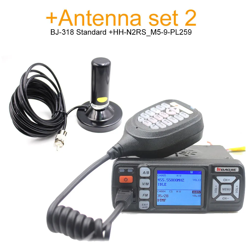 BJ-318 Set 2 BAOJIE BJ-318 Walkie Talkie BJ-318 25 Вт двухдиапазонный VHF 136-174 МГц UHF 400-490 МГц FM Ham Радио BJ318 мини автомобильное мобильное радио - Цвет: BJ-318 Set 2