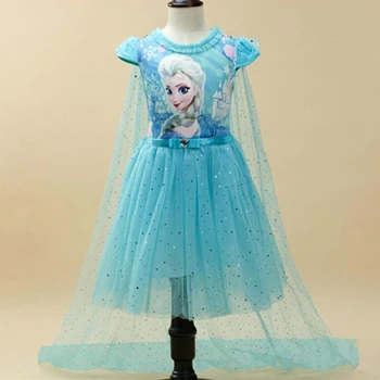 DS018-Blue Новинка; платье для девочек с изображением Анны и Эльзы; Косплей; платья принцессы Снежной Королевы для девочек; костюм; платья для девочек; одежда для маленьких детей - Цвет: DS018-Blue