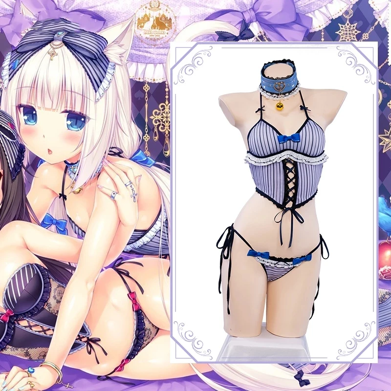 

Anime Game Nekopara Vanilla Sexy Purple Stripe Underwear Uniform Cosplay Costume Role Play Women Halloween FreeShipping 2021