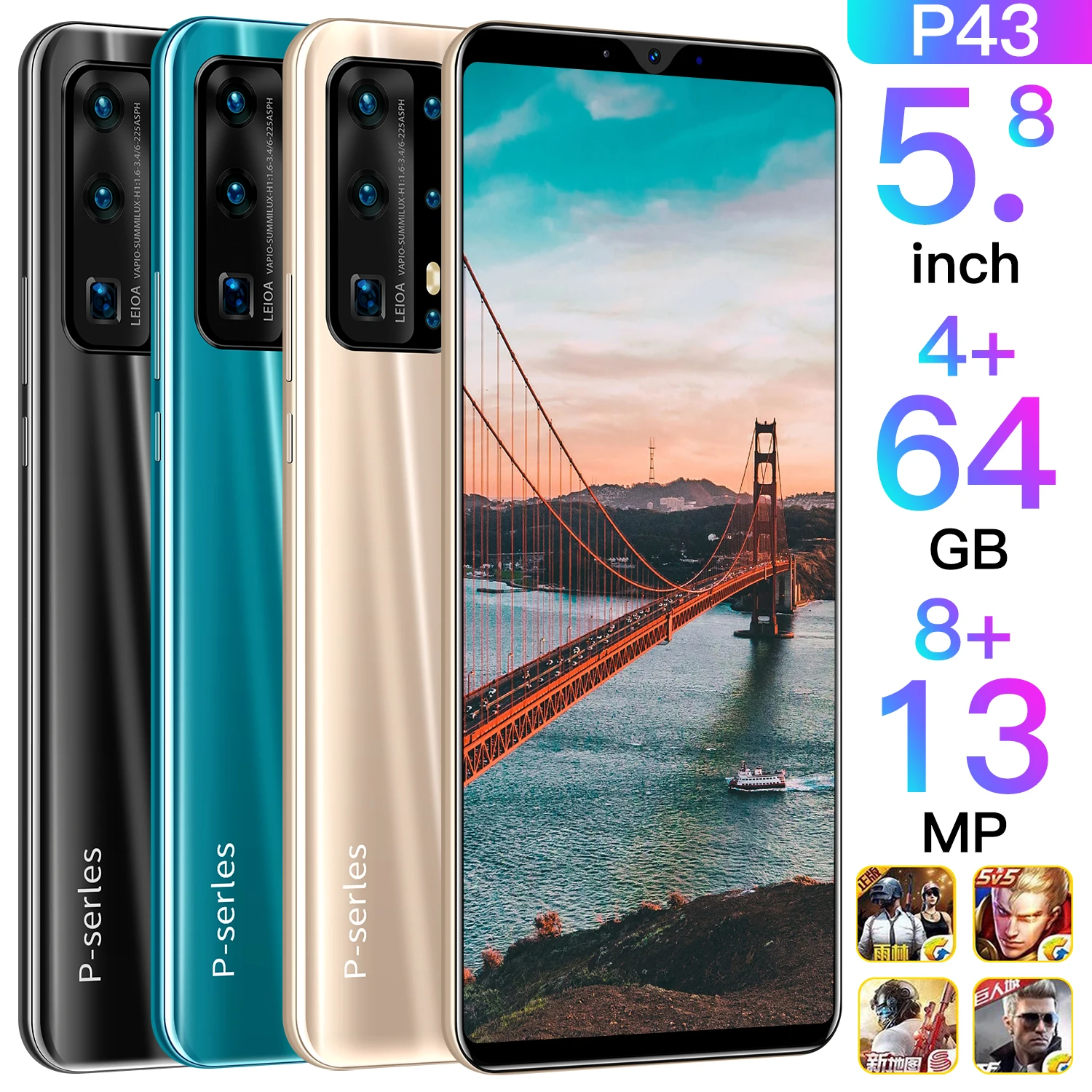 Смартфон P43 2021 дюйма 8 + 256 ГБ Android 10 5 мАч|Бамперы| |