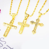 jesus cross necklace 24k gold plated pendant necklaces for women religious birthday engagement wedding necklaces jewelry gift