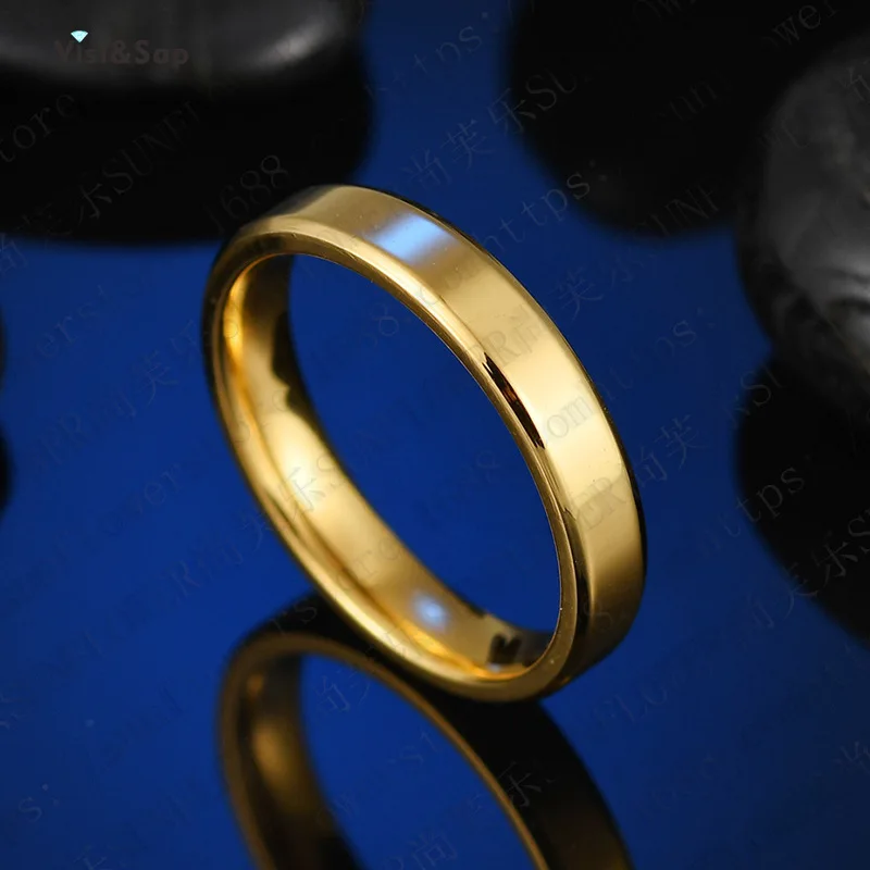 Visisap 4MM конические гладкой кольцо дропшиппинг Нержавеющая сталь простой 3 золотых