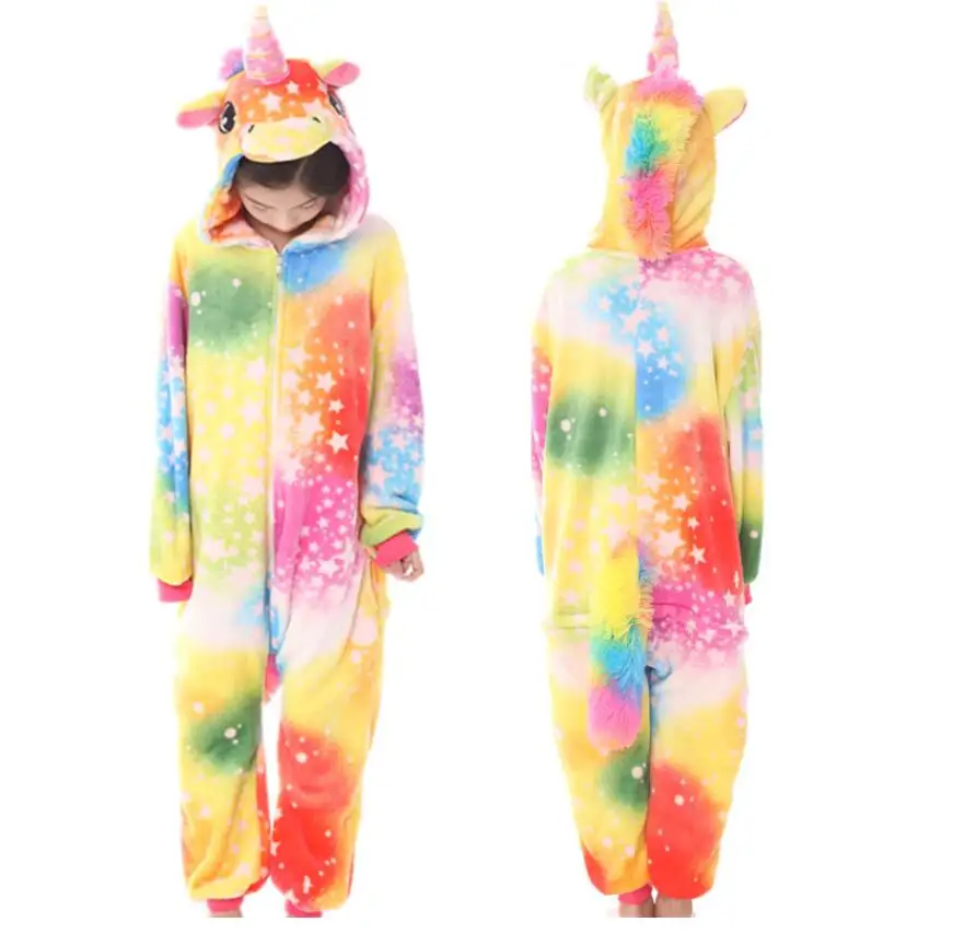 Kigurumi Unicorn Pajamas For 4-12Yrs Kids Boys Girls Warm Winter Spring Stitch Unicornio Panda Animal Christmas Pijama Infantil | Детская