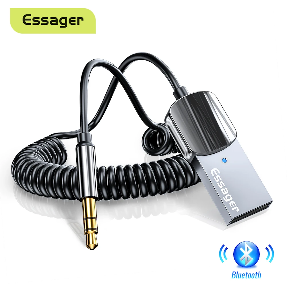 Essager Aux Bluetooth Adapter Dongle USB To 3.5mm Jack Car Audio Aux Bluetooth 5.0 Handsfree Kit For Car Receiver BT transmitter