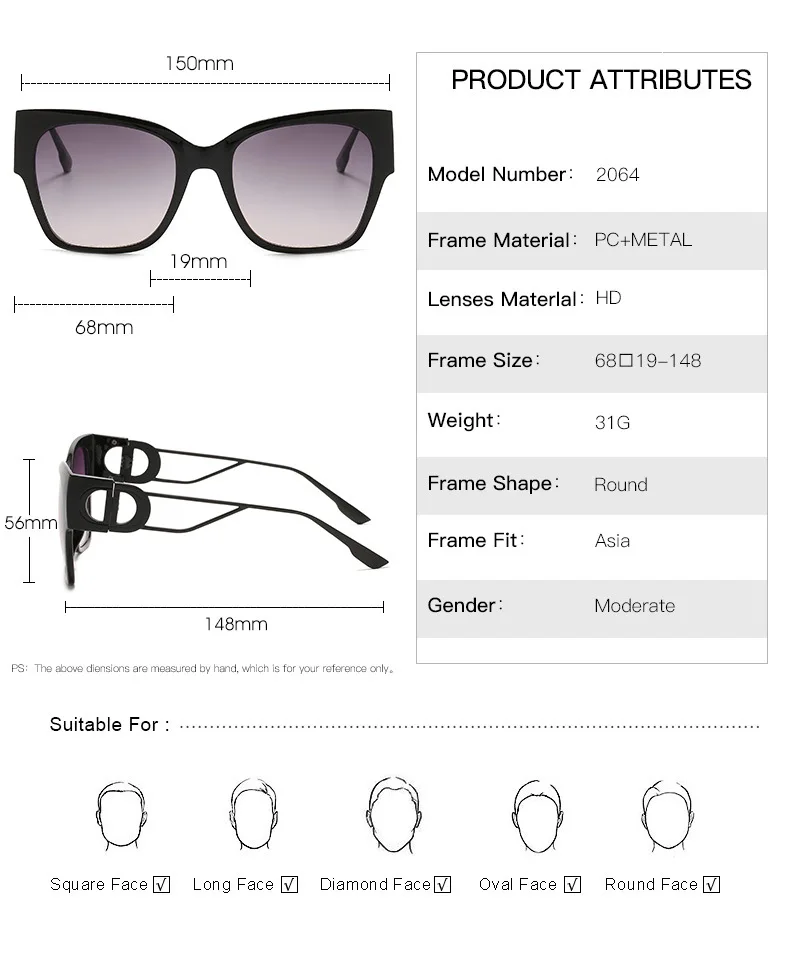 

New Fashion Square Sunglasses CD Fashion Street Photo Sunshade Sunglasses for Both Men and Women Glasses