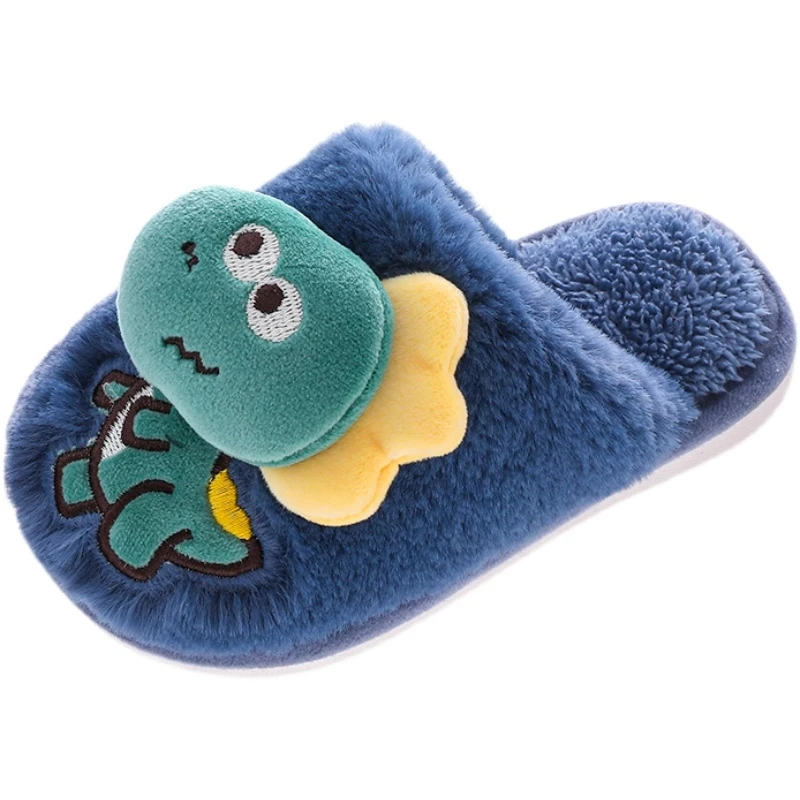 

Kids Indoor Warm Slippers Toddler Winter Shoes 2-12Y Boy Cotton Fabric Home Flipflops Children Cute Dinosaur Floor Slippers