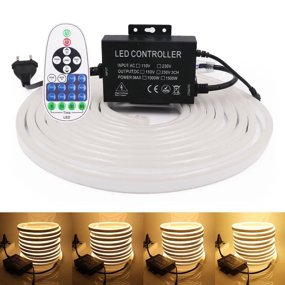 

Neon Strip EU 220V Dimmerable Waterproof White/Warm White Garden Lighting SMD 2835 120LEDs/m Flexible Ribbon LED Strip