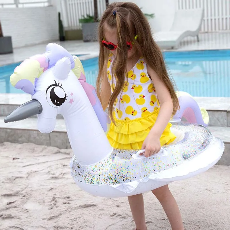 Cute Cartoon Inflatable Baby Sequined Flamingo Unicorn Swimming Ring Pool Float Child Swim Seat Water Toys | Спорт и развлечения