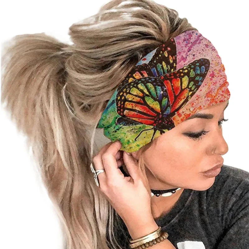 Women Butterfly Printed Headband Fashion Girls Summer Bohemian Elastic Female Headwear Turban Head Bandage Hair Accessories |