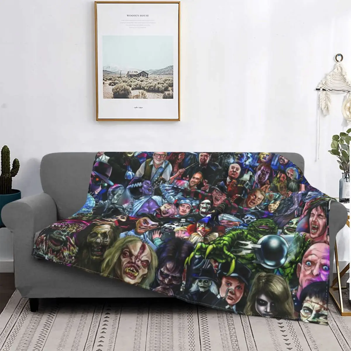 

Horror Friends Halloween Blanket Cover Terror Monster Zombie Captain Spaulding Fleece Throw Blanket Bedding Couch Soft Warm Bed