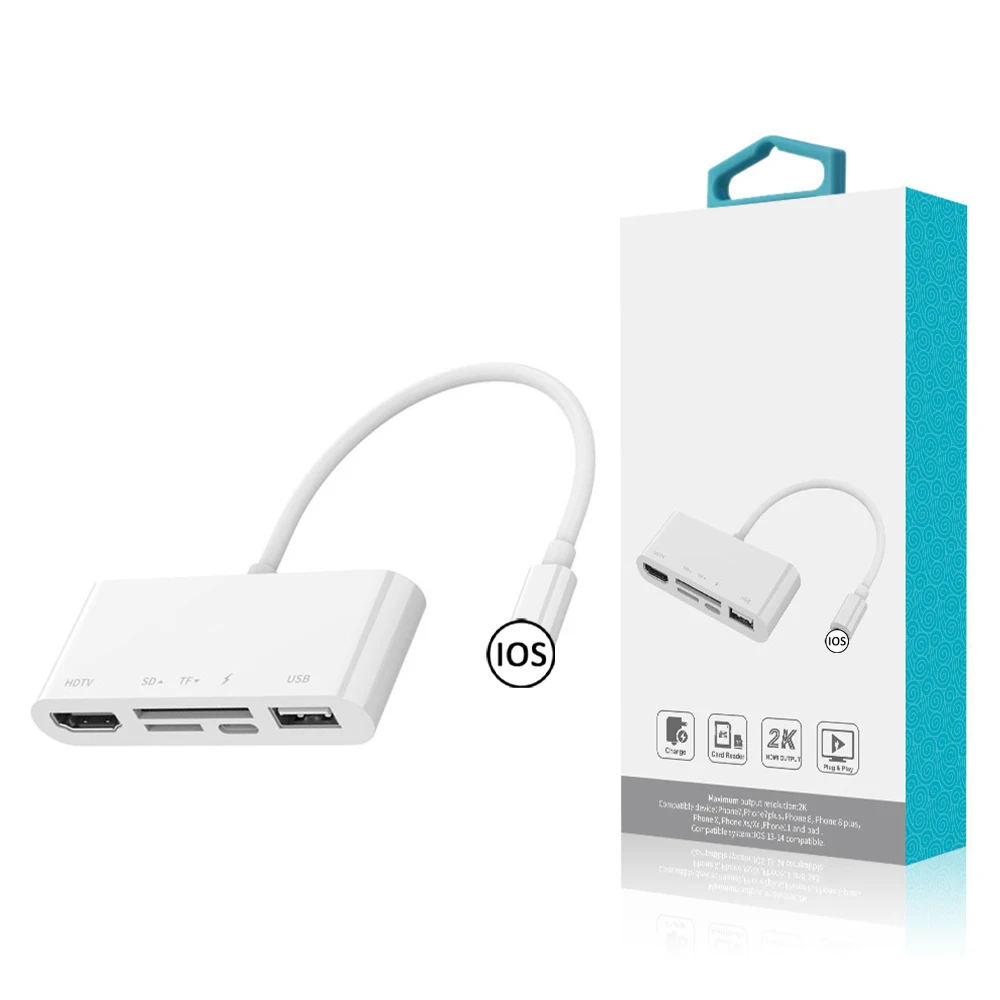 

New Arrive5 in 1 OTG Adapter 2K 1080P Digital AV SD/TF Card Card Reader iOS Interface to HDMI-Compatible Adapter for iPhone/iPad