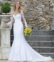 custom made mermaid long sleeve tulle lace beading luxury sexy formal bridal wedding dresses vestido de mariage 2021