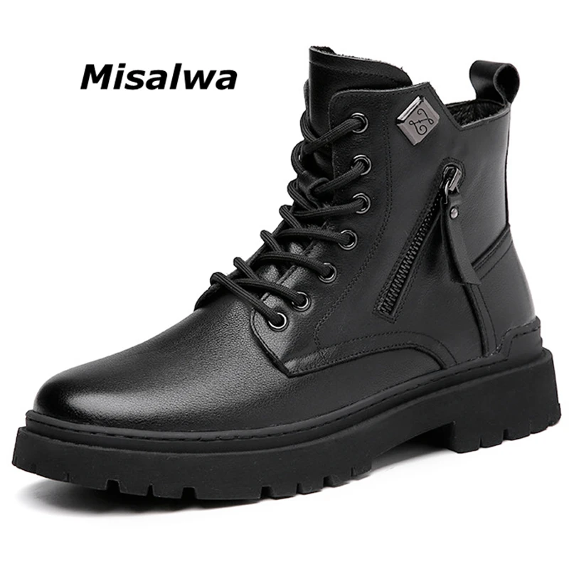 

Misalwa мужские ботинки из натуральной кожи на молнии на платформе Мужские боевые ботинки военные официальные рабочие ботинки с высоким берце...