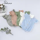 Комбинезон детский, для девочек и мальчиков, короткий рукав, с оборками, однотонный