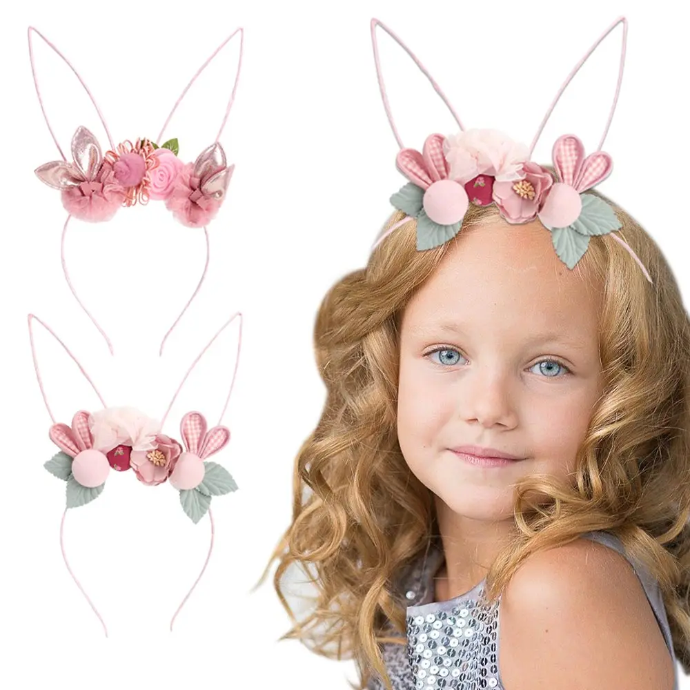 

3Pcs Girls Rabbit Ears Hair Band Artificial Floral Headband Cute Flower Scrunchies Kids Birthday Party Boutique Hair Accessories
