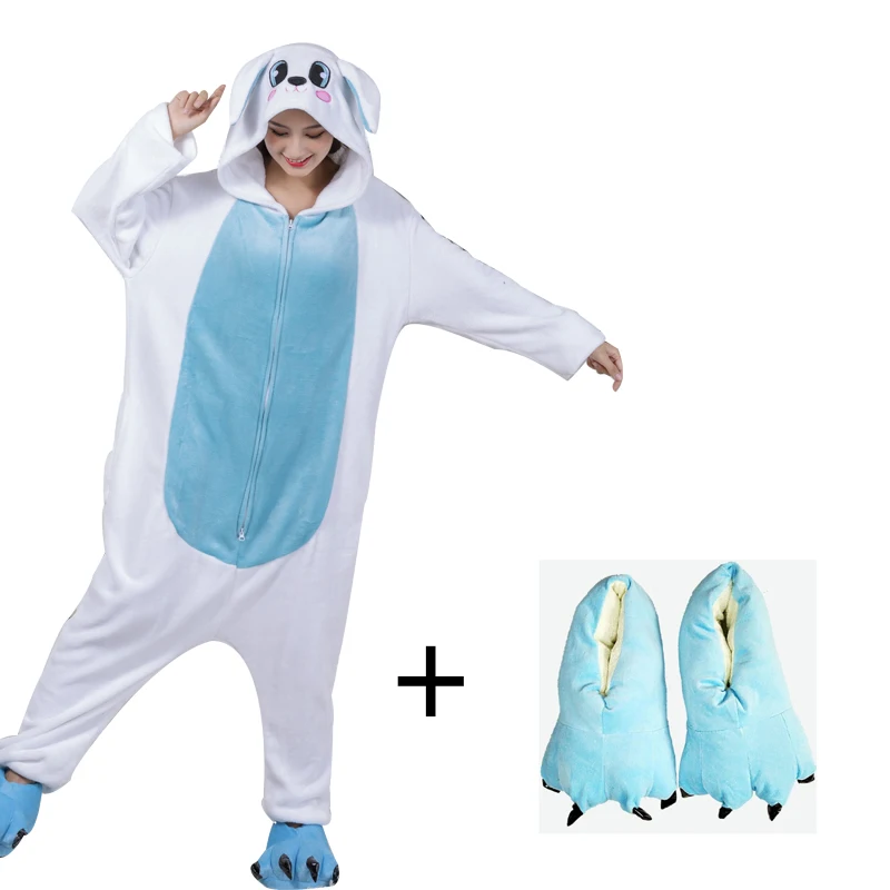Animal Pajamas Bunny Kigurumi One-Piece Pijamas Zippers Rabbit Onesie For Adult Flannel Bodysuit Cosplay Costume Halloween Party |