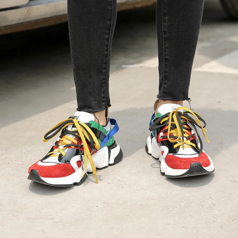 

New breathable all-match leather old dad shoes trendy fashion women sports casual shoes mixed color high quality flat sneakers