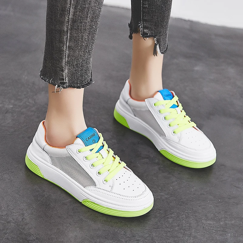 Женские кроссовки на плоской подошве AIYUQI летние дышащие из натуральной кожи