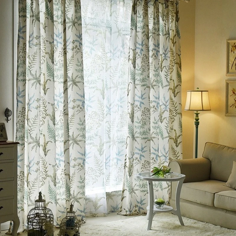 Льняные пасторальные шторы с принтом свежего зеленого дерева для гостиной