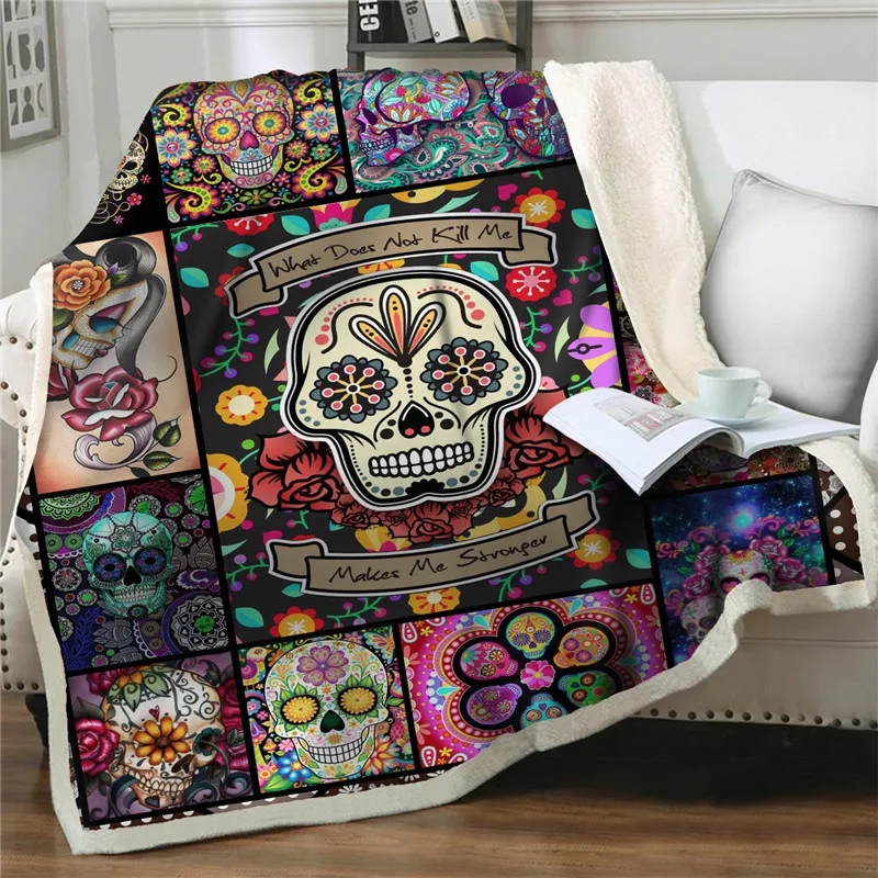 Colorful Floral Gothic Skull Brand Design Warm Soft Throw Be