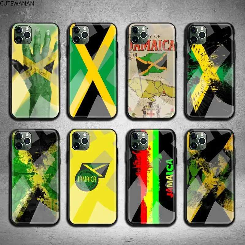 

Retro Jamaica National flag Phone Case Tempered Glass For iPhone 12 11 Pro Max Mini XR XS MAX 8 X 7 6S 6 Plus SE 2020 cover