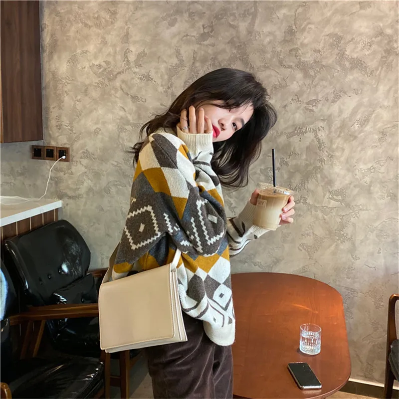 

Fashion Autumn Winter Sweater Women Knitted Pullover Sweater Female Loose Long Sleeve Warm Knit Sweater Top