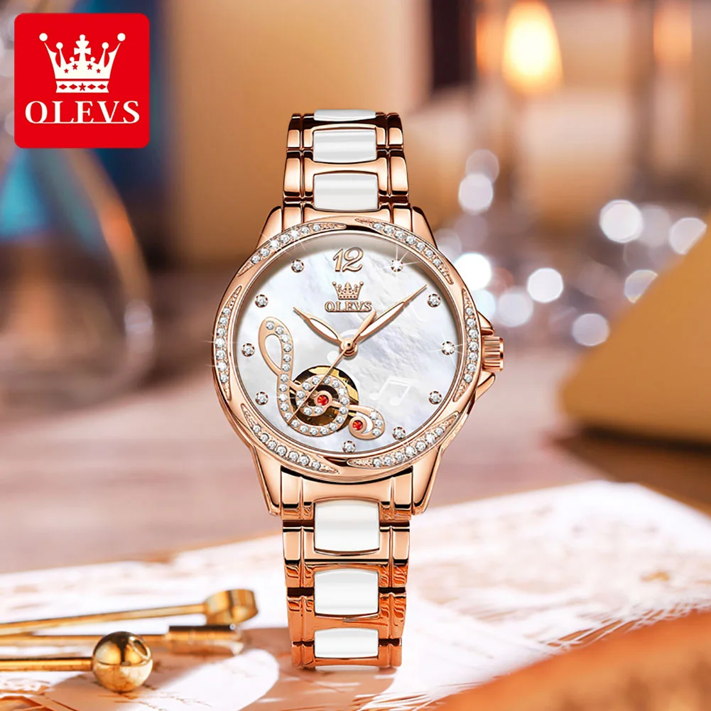 Enlarge OLEVS New Women Watches Top Brand Luxury Fashion Ladies Automatic Watch Rose Gold Stainless Steel Ceramics Mechanical Wristwatch
