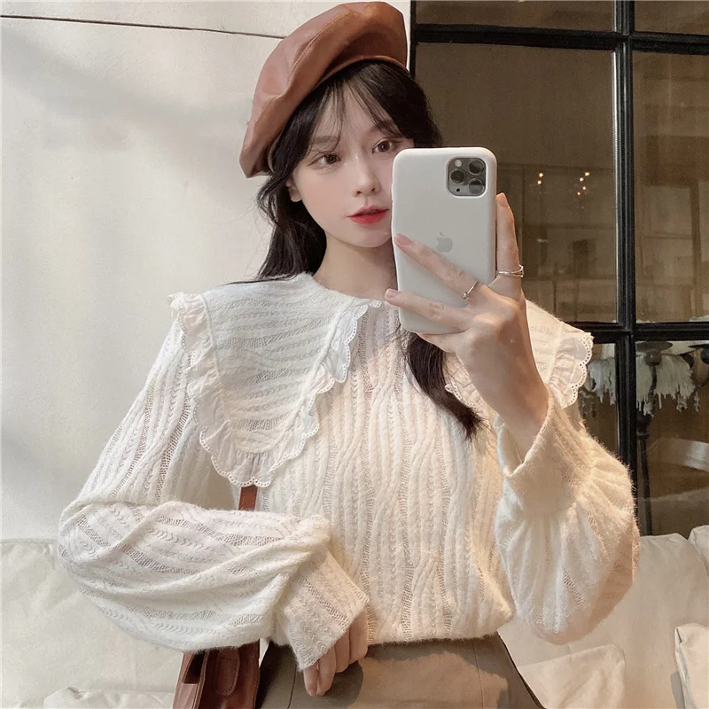 

Женские рубашки с кукольным воротником и деревянными ушками, в Корейском стиле