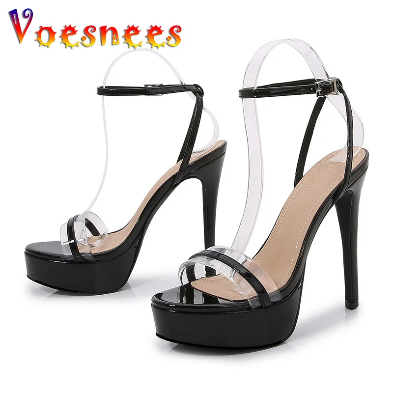 Сандалии женские на платформе 13 см ПВХ босоножки с круглым носком ремешок